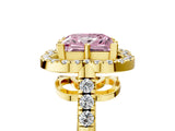 Yellow gold Fancy Pink Princess Cut Diamond Floral Halo Split Shank Prong Setting Ring_5