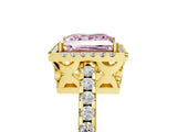 Yellow gold Fancy Pink Princess Cut Diamond Halo Engagement Ring with Pavé Band and Prong Setting_32