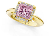 Yellow gold Fancy Pink Princess  Cut Diamond Halo Engagement Ring with Split Shank and Four-Prong Setting_30