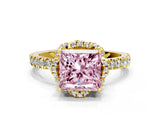 Yellow gold Fancy Pink Princess Cut Diamond Halo Pave Band with Four-Prong Setting_3