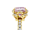 Yellow gold Fancy Pink Princess Cut Diamond Halo Pave Band with Four-Prong Setting_8