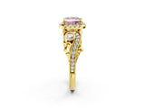 Yellow gold Fancy Pink Princess Cut Diamond Halo Ring with Milgrain Pavé Band and Four-Prong Setting_19