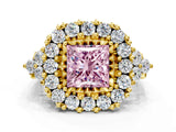 Yellow gold Fancy Pink Princess Cut Diamond Halo Ring with Pavé Band and Four-Prong Setting_18