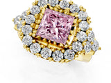 Yellow gold Fancy Pink Princess Cut Diamond Halo Ring with Pavé Band and Four-Prong Setting_19
