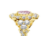 Yellow gold Fancy Pink Princess Cut Diamond Halo Ring with Pavé Band and Four-Prong Setting_23