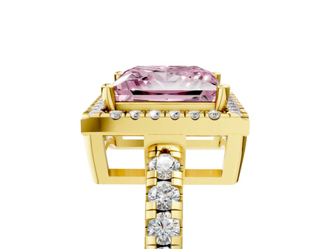 Yellow gold Fancy Pink Princess Cut Diamond Halo Ring with Pavé Band and Four-Prong Setting_5