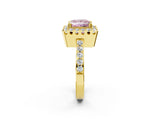 Yellow gold Fancy Pink Princess Cut Diamond Halo Ring with Pavé Band and Prong Setting_2