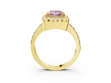 Yellow gold Fancy Pink Princess Cut Diamond Halo Ring with Pavé Band and Prong Setting_3