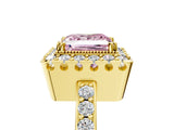 Yellow gold Fancy Pink Princess Cut Diamond Halo Ring with Pavé Band and Prong Setting_5