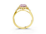Yellow gold Fancy Pink Princess Cut Diamond Halo Ring with Pear Side Stones and Prong Setting_19