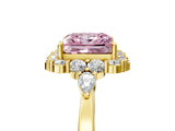 Yellow gold Fancy Pink Princess Cut Diamond Halo Ring with Pear Side Stones and Prong Setting_21