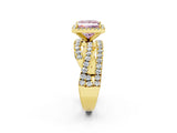 Yellow gold Fancy Pink Princess Cut Diamond Halo Ring with Round Split Shank and Prong Setting_38