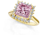 Yellow gold Fancy Pink Princess  Cut Diamond Halo Ring with Solitaire Band and Prong Setting_30