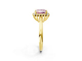 Yellow gold Fancy Pink Princess  Cut Diamond Halo Ring with Solitaire Band and Prong Setting_31