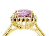 Yellow gold Fancy Pink Princess  Cut Diamond Halo Ring with Solitaire Band and Prong Setting_33