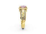 Yellow gold Fancy Pink Princess Cut Diamond Halo Ring with Split Shank Pavé Band and Four-Prong Setting_2