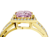 Yellow gold Fancy Pink Princess Cut Diamond Halo Ring with Split Shank Pavé Band and Four-Prong Setting_4