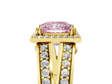 Yellow gold Fancy Pink Princess Cut Diamond Halo Ring with Split Shank Pavé Band and Four-Prong Setting_5