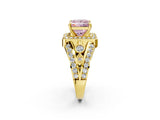 Yellow gold Fancy Pink Princess Cut Diamond Halo Ring with Split Shank and Bezel Accents and Four-Prong Setting_2