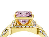 Yellow gold Fancy Pink Princess Cut Diamond Halo Ring with Split Shank and Bezel Accents and Four-Prong Setting_4