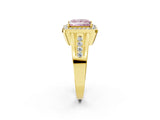 Yellow gold Fancy Pink Princess Cut Diamond Halo Ring with Split Shank and Bezel Accents and Prong Setting_2