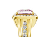 Yellow gold Fancy Pink Princess Cut Diamond Halo Ring with Split Shank and Bezel Accents and Prong Setting_5