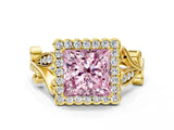 Yellow gold Fancy Pink Princess Cut Diamond Halo Ring with Vintage Split Shank and Four-Prong Setting_17