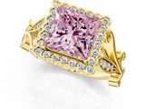 Yellow gold Fancy Pink Princess Cut Diamond Halo Ring with Vintage Split Shank and Four-Prong Setting_18