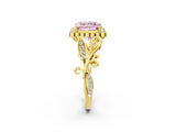 Yellow gold Fancy Pink Princess Cut Diamond Halo Ring with Vintage Split Shank and Four-Prong Setting_19