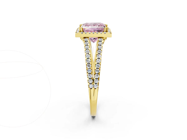 Yellow gold Fancy Pink Princess Cut Diamond Halo Split Shank Engagement Ring
