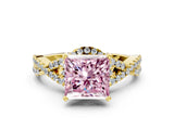 Yellow gold Fancy Pink Princess Cut Diamond  Halo Twist Band Solitaire Prong Setting Ring_36