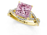 Yellow gold Fancy Pink Princess Cut Diamond  Halo Twist Band Solitaire Prong Setting Ring_37