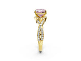 Yellow gold Fancy Pink Princess Cut Diamond  Halo Twist Band Solitaire Prong Setting Ring_38