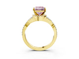 Yellow gold Fancy Pink Princess Cut Diamond  Halo Twist Band Solitaire Prong Setting Ring_39