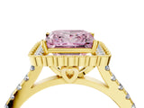 Yellow gold Fancy Pink Princess  Cut Diamond Milgrain Floral Halo Engagement Ring with Pavé Band_39