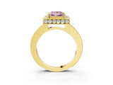 Yellow gold Fancy Pink Princess Cut Diamond Milgrain Halo Engagement Ring with Round Pavé Band and Prong Setting_15