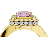 Yellow gold Fancy Pink Princess Cut Diamond Milgrain Halo Engagement Ring with Round Pavé Band and Prong Setting_16