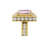 Yellow gold Fancy Pink Princess Cut Diamond Milgrain Halo Engagement Ring with Round Pavé Band and Prong Setting_17