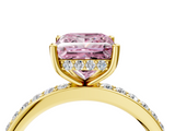 Yellow gold Fancy Pink Princess  Cut Diamond Pavé Band Ring with Four-Prong Setting_4
