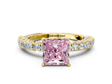 Yellow gold Fancy Pink Princess Cut Diamond Pavé Band Solitaire Ring with Prong Setting_17