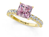 Yellow gold Fancy Pink Princess Cut Diamond Pavé Band Solitaire Ring with Prong Setting_18