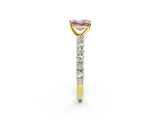 Yellow gold Fancy Pink Princess Cut Diamond Pavé Band Solitaire Ring with Prong Setting_19