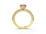 Yellow gold Fancy Pink Princess Cut Diamond Pavé Band Solitaire Ring with Prong Setting_20