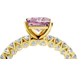 Yellow gold Fancy Pink Princess Cut Diamond Pavé Band Solitaire Ring with Prong Setting_21