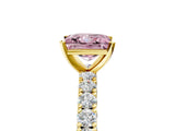 Yellow gold Fancy Pink Princess Cut Diamond Pavé Band Solitaire Ring with Prong Setting_22