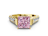 Yellow gold Fancy Pink Princess  Cut Diamond Pavé Band Solitaire with Four-Prong Setting_15