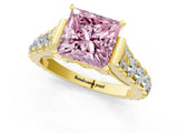 Yellow gold Fancy Pink Princess  Cut Diamond Pavé Band Solitaire with Four-Prong Setting_16