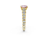 Yellow gold Fancy Pink Princess  Cut Diamond Pavé Band Solitaire with Four-Prong Setting_17