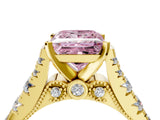 Yellow gold Fancy Pink Princess  Cut Diamond Pavé Band Solitaire with Four-Prong Setting_19