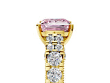 Yellow gold Fancy Pink Princess  Cut Diamond Pavé Band Solitaire with Four-Prong Setting_20